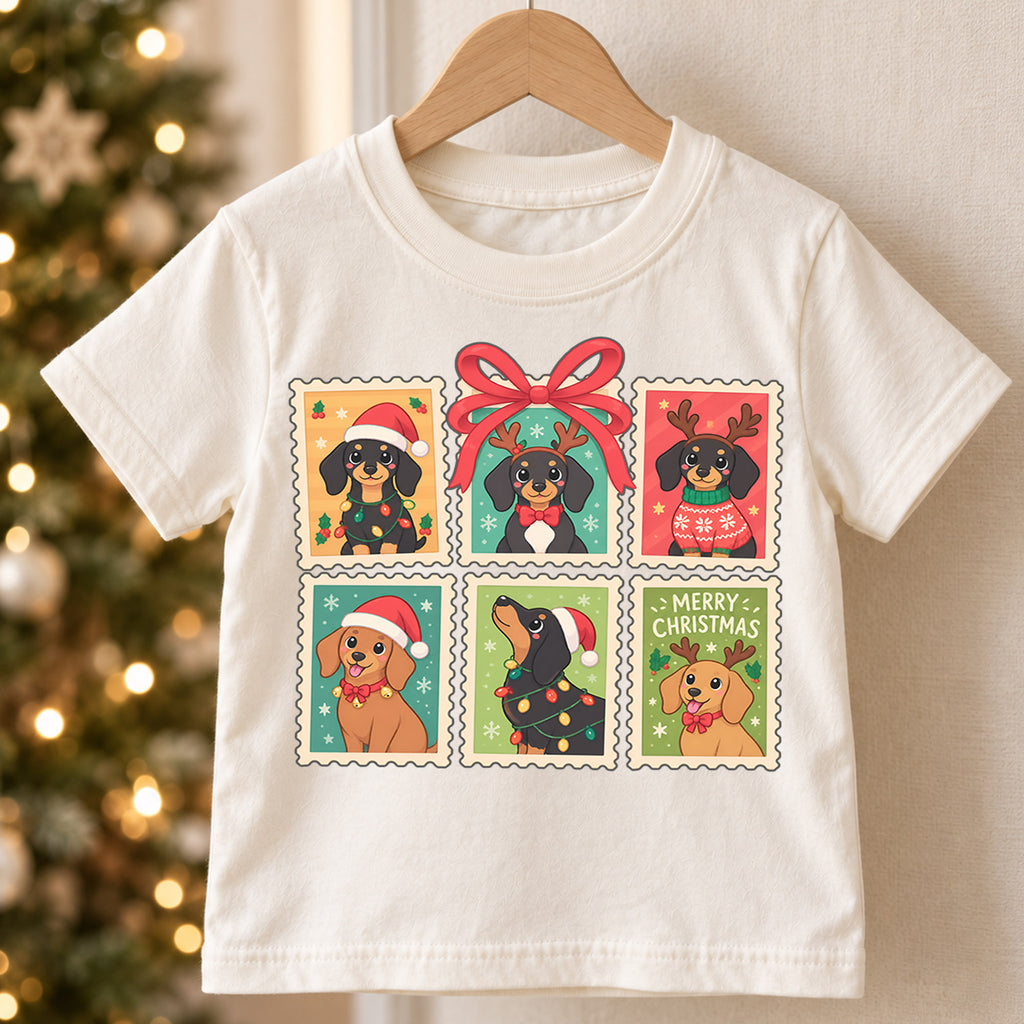 Dachshund Christmas Kids Shirt, Cute Sausage Dog Holiday Tee, Festive Christmas Outfit, Holiday Gift for Dog Lovers Holiday Gift Idea — product view 5