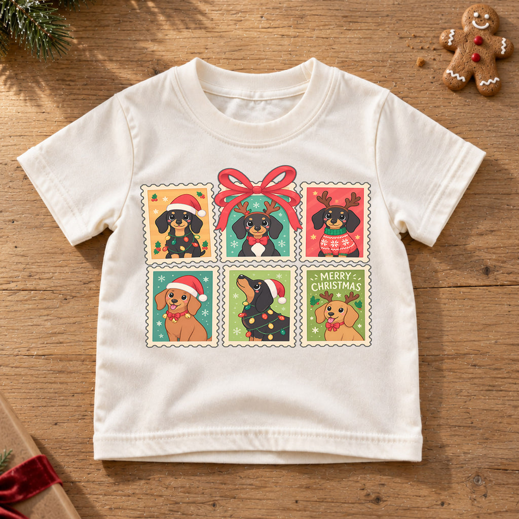 Dachshund Christmas Kids Shirt, Cute Sausage Dog Holiday Tee, Festive Christmas Outfit, Holiday Gift for Dog Lovers Holiday Gift Idea — product view 6