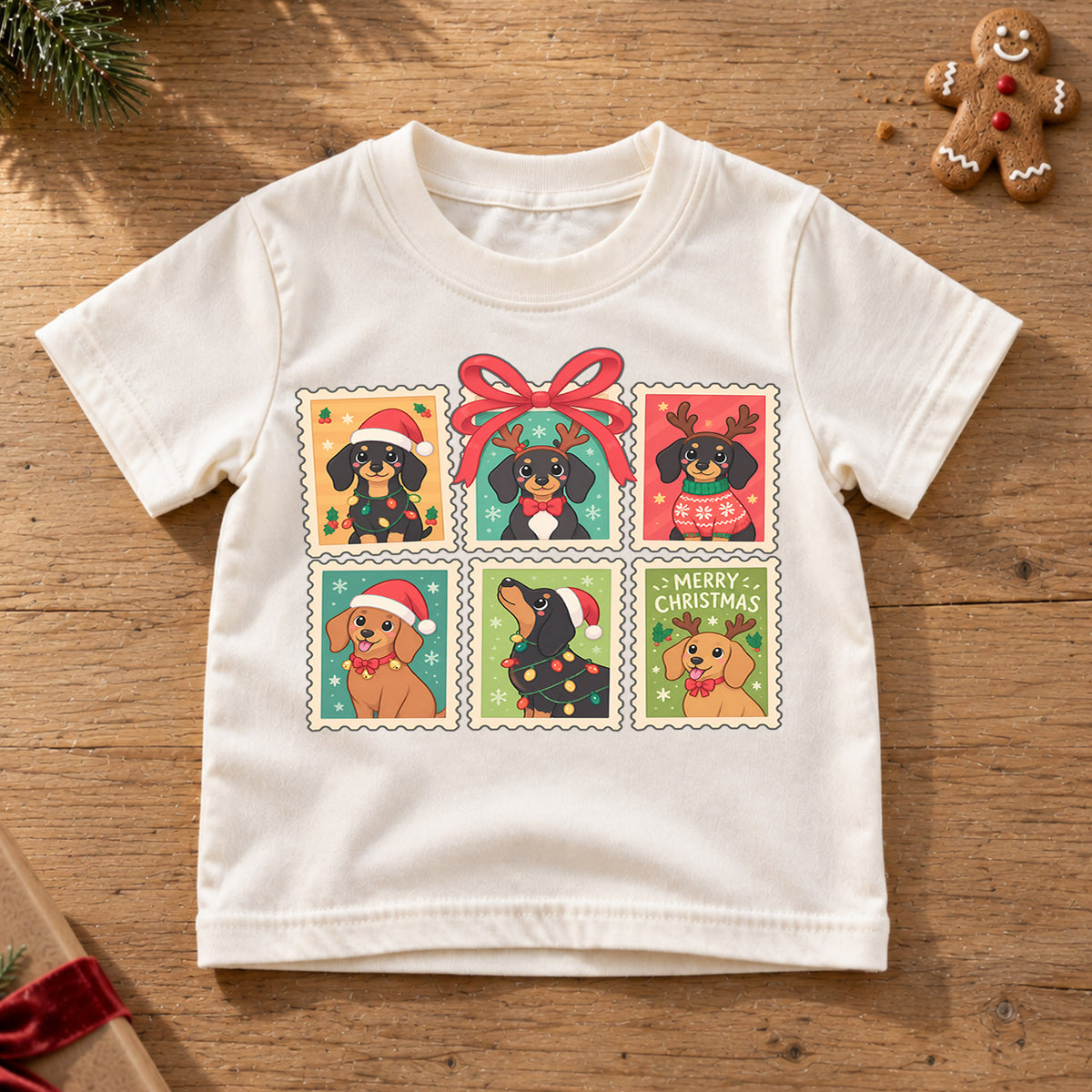 Dachshund Christmas Kids Shirt, Cute Sausage Dog Holiday Tee, Festive Christmas Outfit, Holiday Gift for Dog Lovers Holiday Gift Idea — product view 6