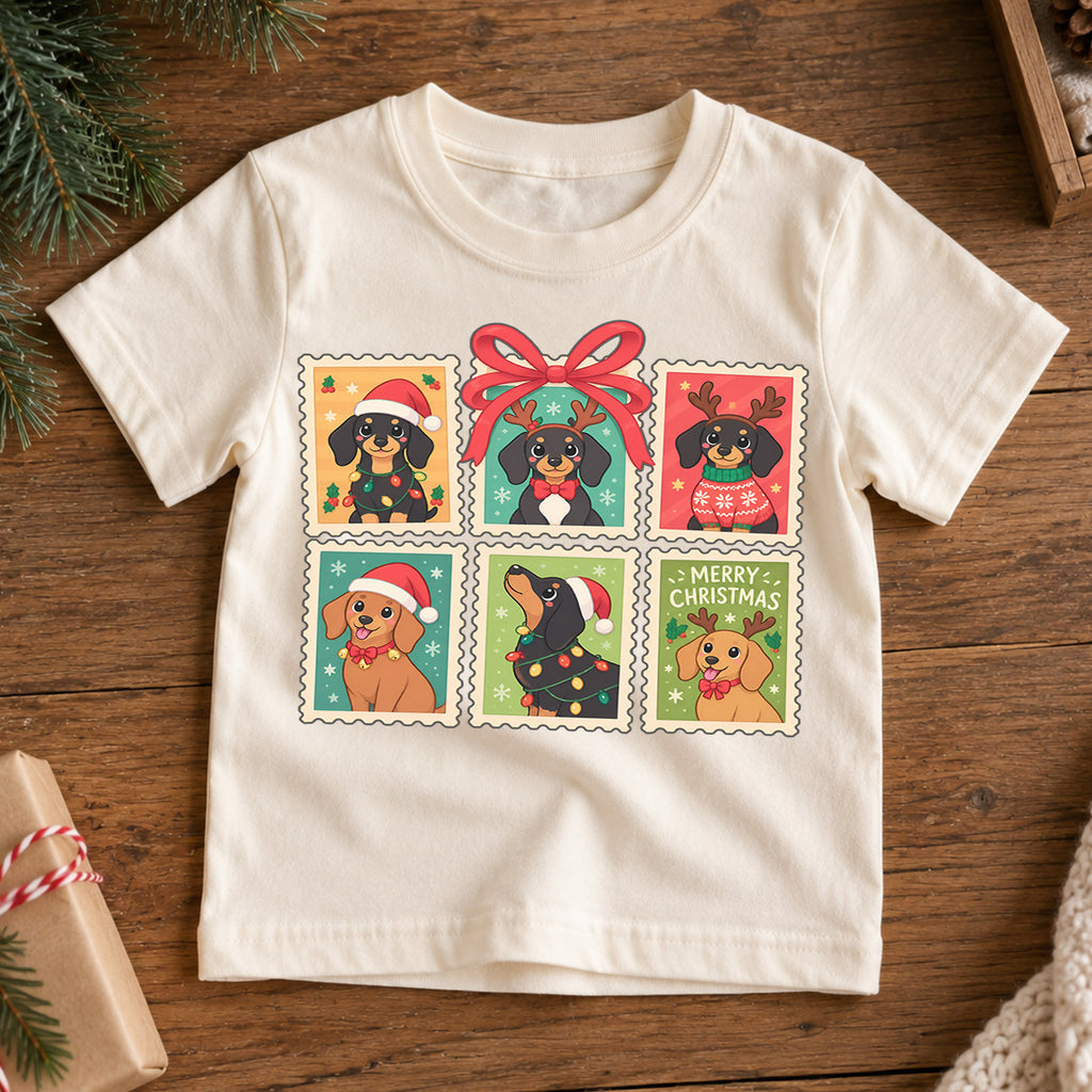 Dachshund Christmas Kids Shirt, Cute Sausage Dog Holiday Tee, Festive Christmas Outfit, Holiday Gift for Dog Lovers Holiday Gift Idea — product view 7