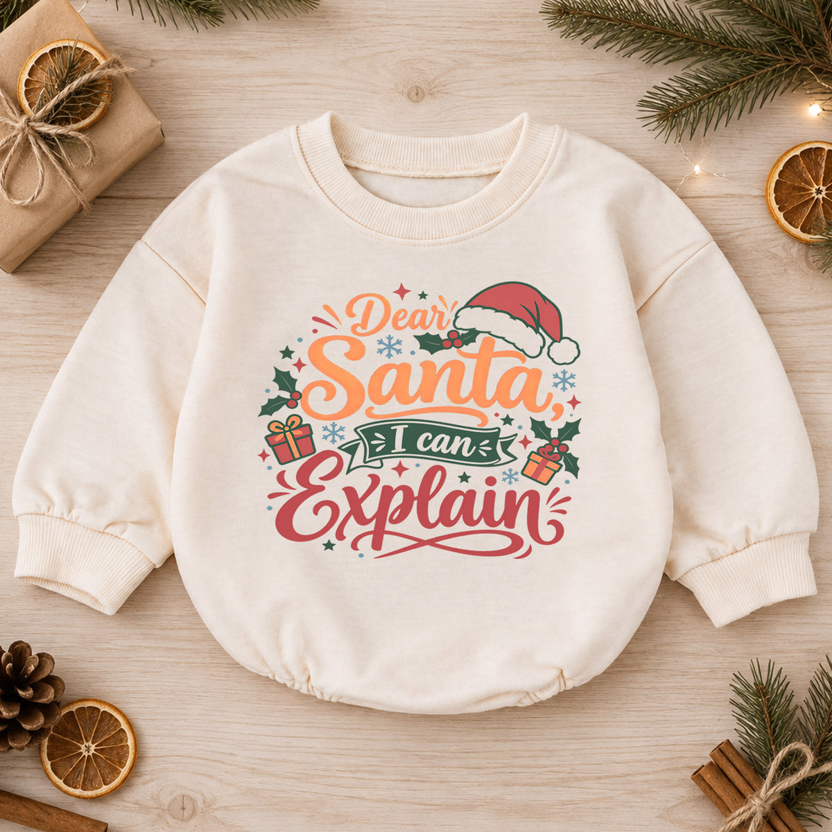 Dear Santa I Can Explain Baby Romper, Funny Christmas Baby Outfit, Santa Toddler Romper, Cute Holiday Outfit, Xmas Gift for Baby — product view 1