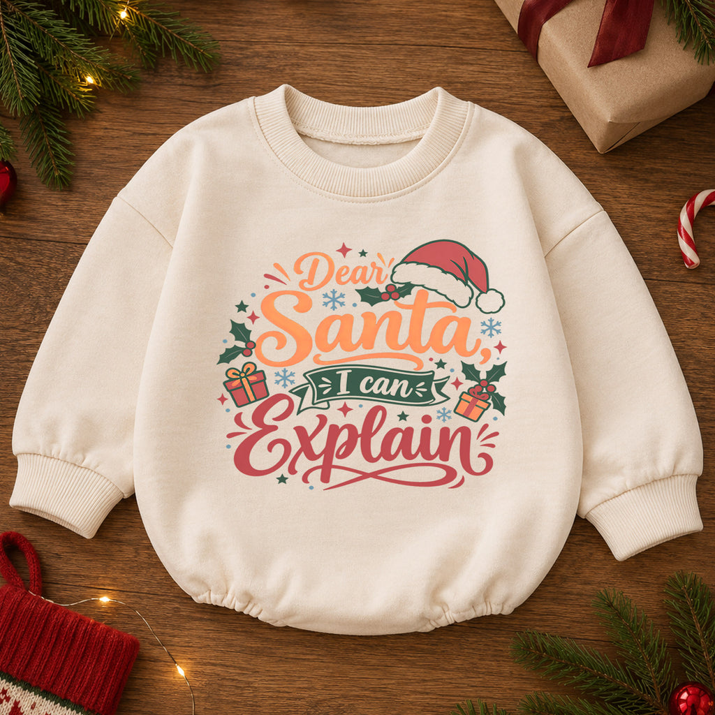Dear Santa I Can Explain Baby Romper, Funny Christmas Baby Outfit, Santa Toddler Romper, Cute Holiday Outfit, Xmas Gift for Baby — product view 2