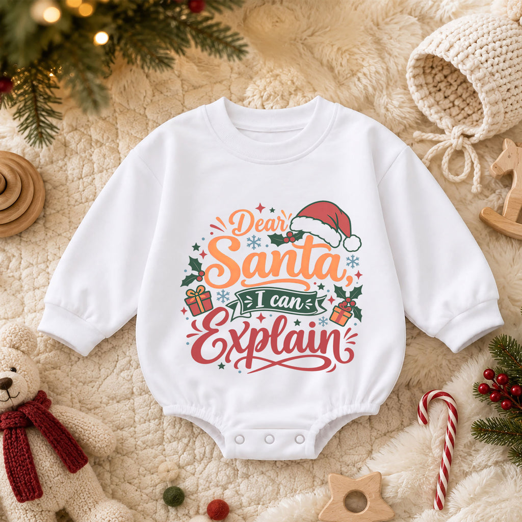 Dear Santa I Can Explain Baby Romper, Funny Christmas Baby Outfit, Santa Toddler Romper, Cute Holiday Outfit, Xmas Gift for Baby — product view 3