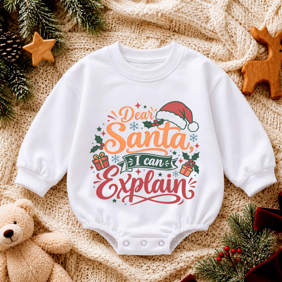 Dear Santa I Can Explain Baby Romper, Funny Christmas Baby Outfit, Santa Toddler Romper, Cute Holiday Outfit, Xmas Gift for Baby — product view 4