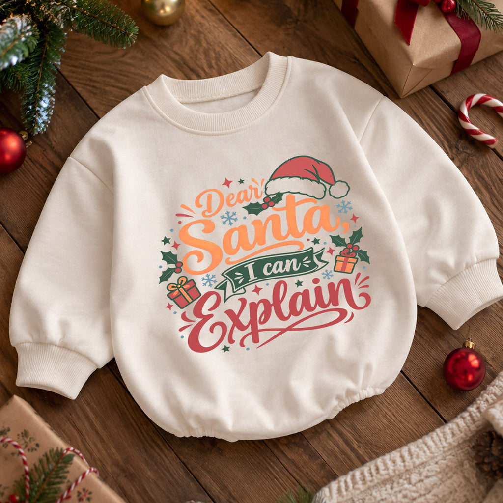 Dear Santa I Can Explain Baby Romper, Funny Christmas Baby Outfit, Santa Toddler Romper, Cute Holiday Outfit, Xmas Gift for Baby — product view 5