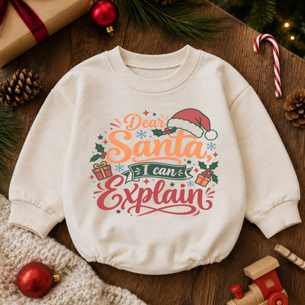 Dear Santa I Can Explain Baby Romper, Funny Christmas Baby Outfit, Santa Toddler Romper, Cute Holiday Outfit, Xmas Gift for Baby — product view 6