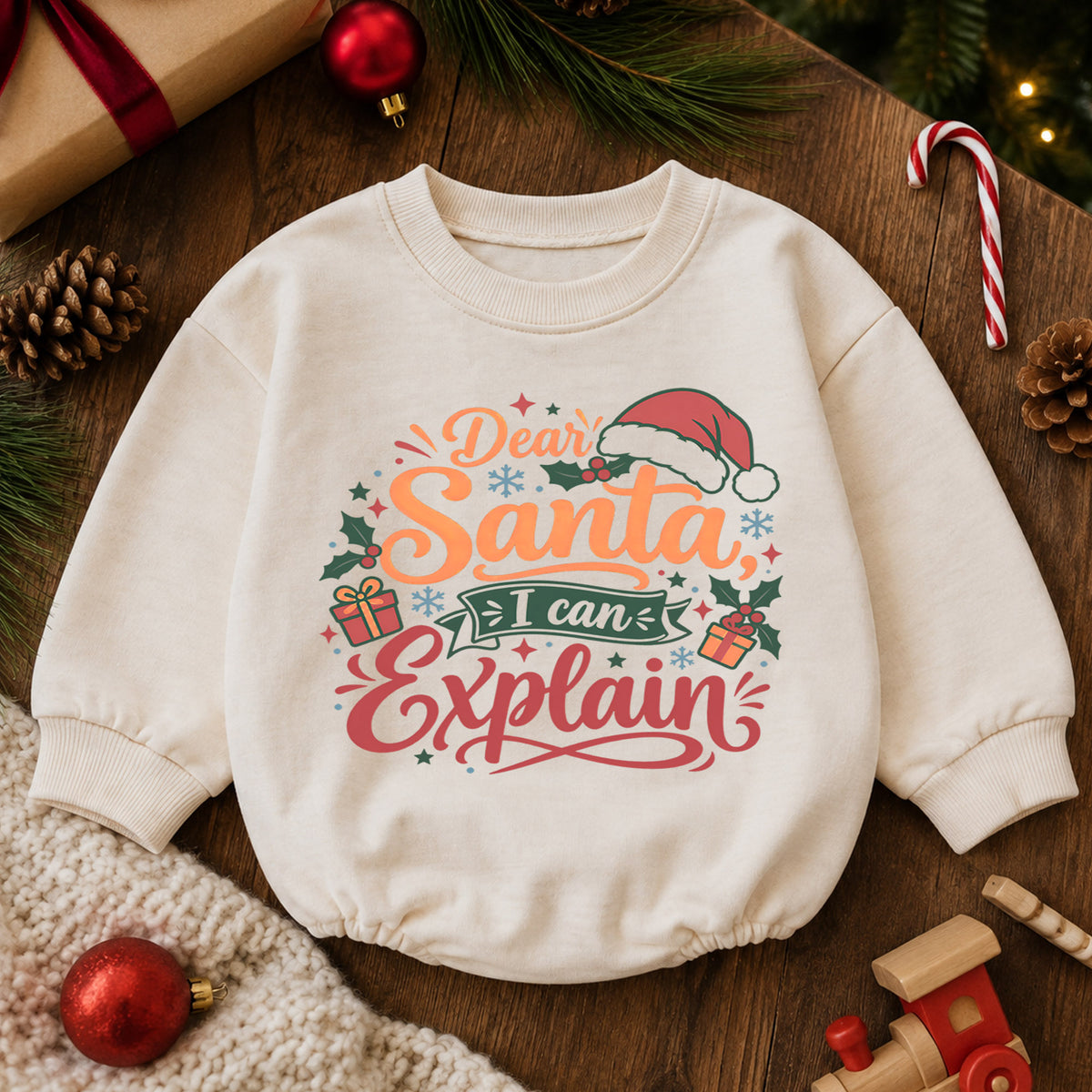 Dear Santa I Can Explain Baby Romper, Funny Christmas Baby Outfit, Santa Toddler Romper, Cute Holiday Outfit, Xmas Gift for Baby — product view 6