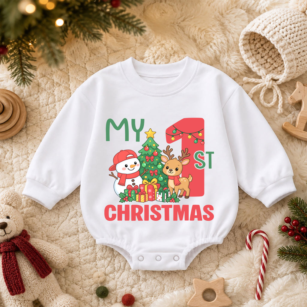 My First Christmas Baby Romper, Reindeer Snowman Christmas Outfit, Baby 1st Christmas Romper, Cute Holiday Baby Gift — product view 3