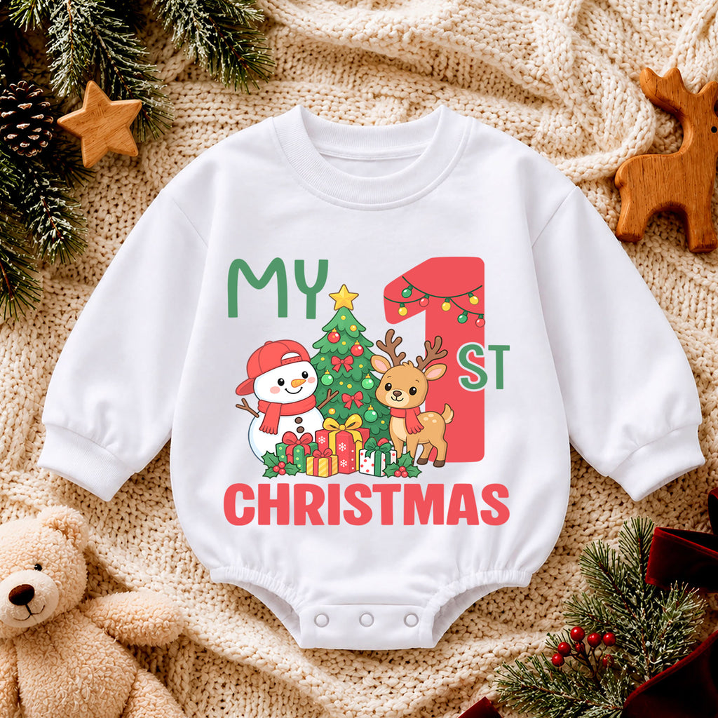 My First Christmas Baby Romper, Reindeer Snowman Christmas Outfit, Baby 1st Christmas Romper, Cute Holiday Baby Gift — product view 4