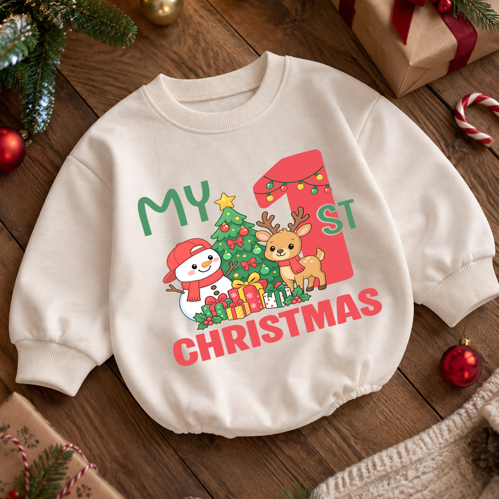 My First Christmas Baby Romper, Reindeer Snowman Christmas Outfit, Baby 1st Christmas Romper, Cute Holiday Baby Gift — product view 5