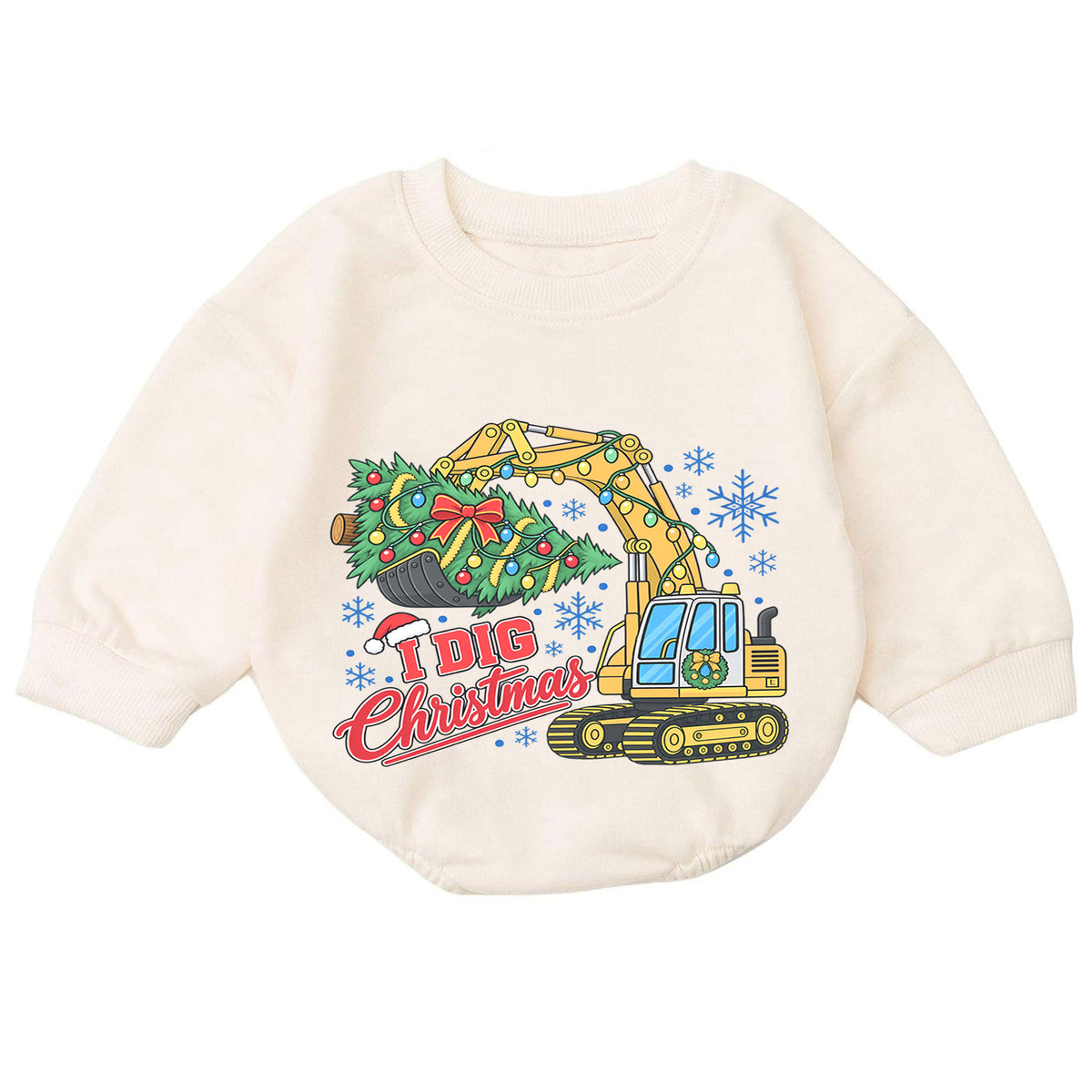 I Dig Christmas Baby Romper, Excavator Christmas Outfit, Construction Toddler Romper, Baby Holiday Outfit, Xmas Gift for Boys — product view 7