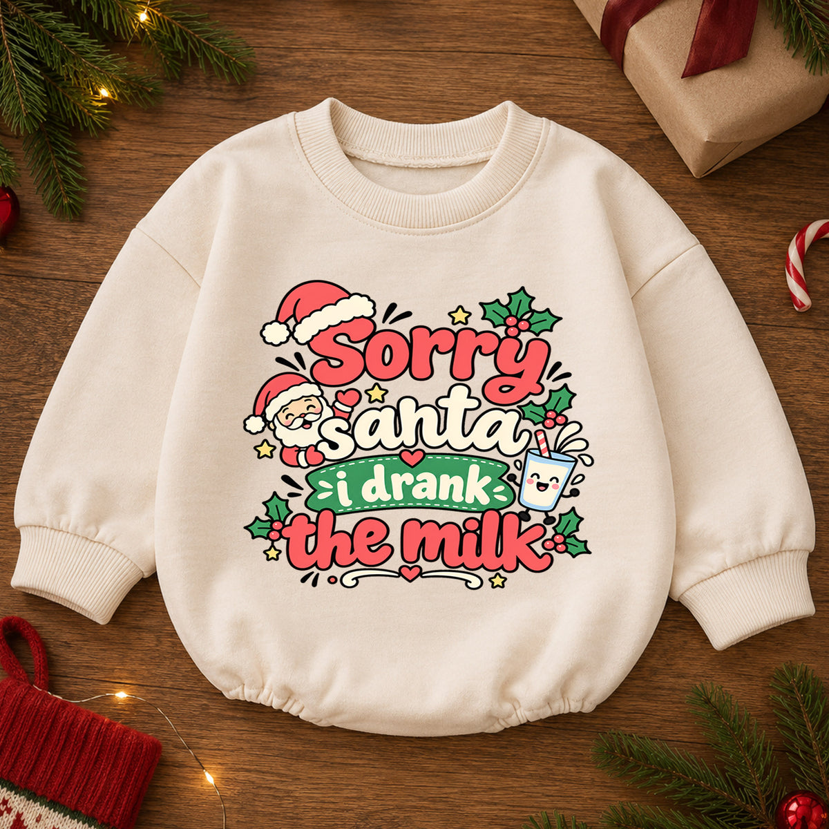 Sorry Santa I Drank The Milk Baby Romper, Funny Christmas Baby Outfit, Cute Santa Holiday Romper, Toddler Xmas Gift — product view 2