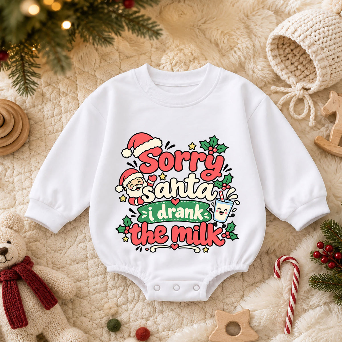 Sorry Santa I Drank The Milk Baby Romper, Funny Christmas Baby Outfit, Cute Santa Holiday Romper, Toddler Xmas Gift — product view 3