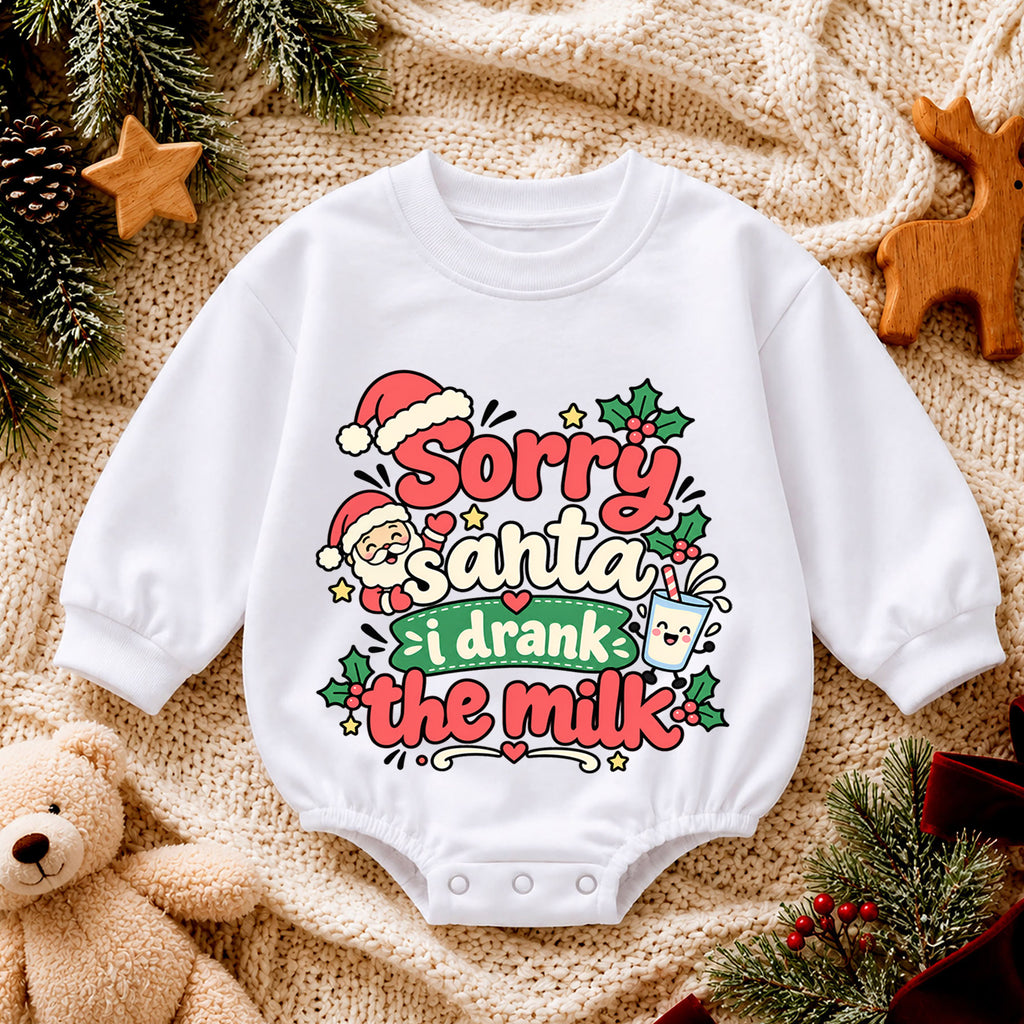 Sorry Santa I Drank The Milk Baby Romper, Funny Christmas Baby Outfit, Cute Santa Holiday Romper, Toddler Xmas Gift — product view 4
