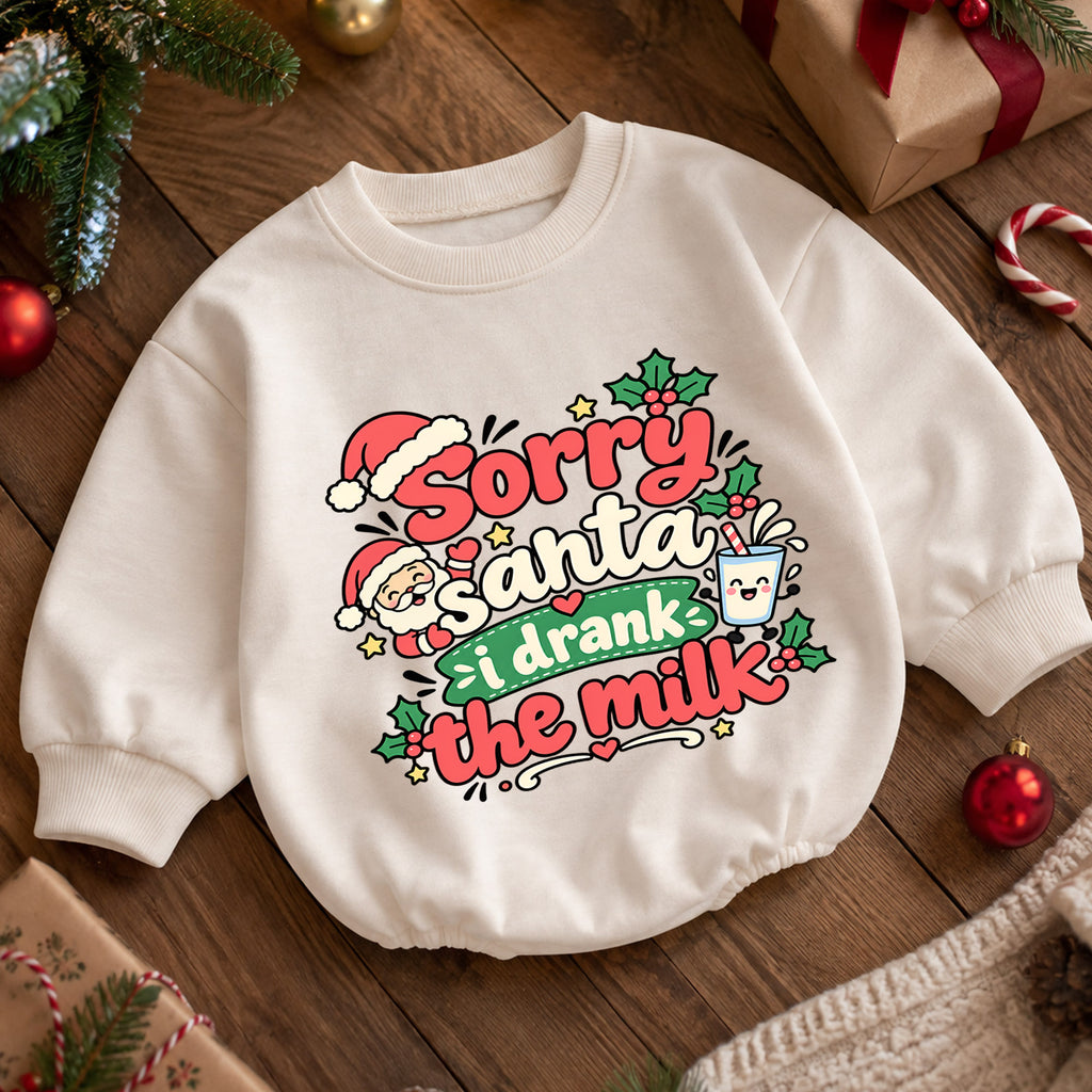 Sorry Santa I Drank The Milk Baby Romper, Funny Christmas Baby Outfit, Cute Santa Holiday Romper, Toddler Xmas Gift — product view 5
