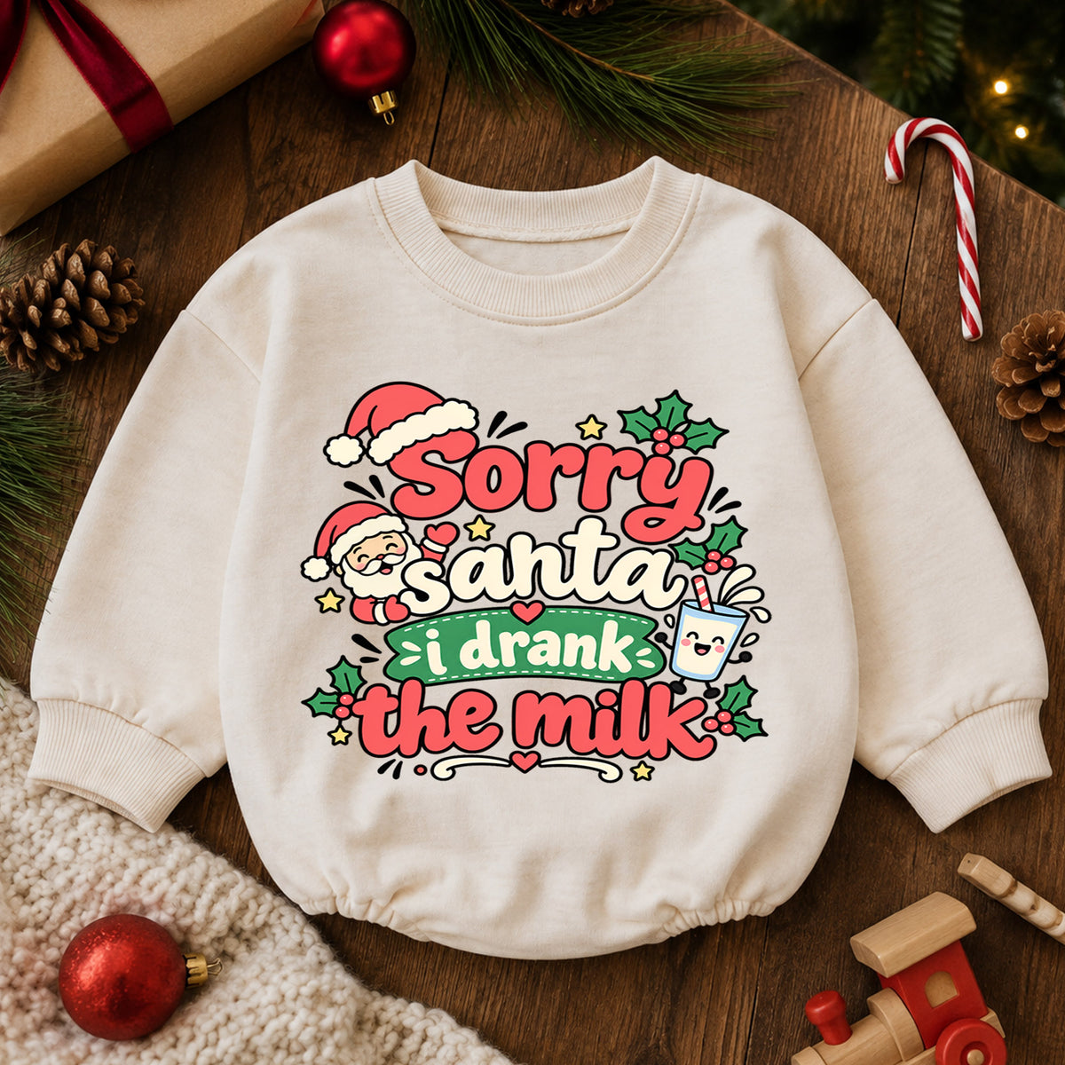 Sorry Santa I Drank The Milk Baby Romper, Funny Christmas Baby Outfit, Cute Santa Holiday Romper, Toddler Xmas Gift — product view 6
