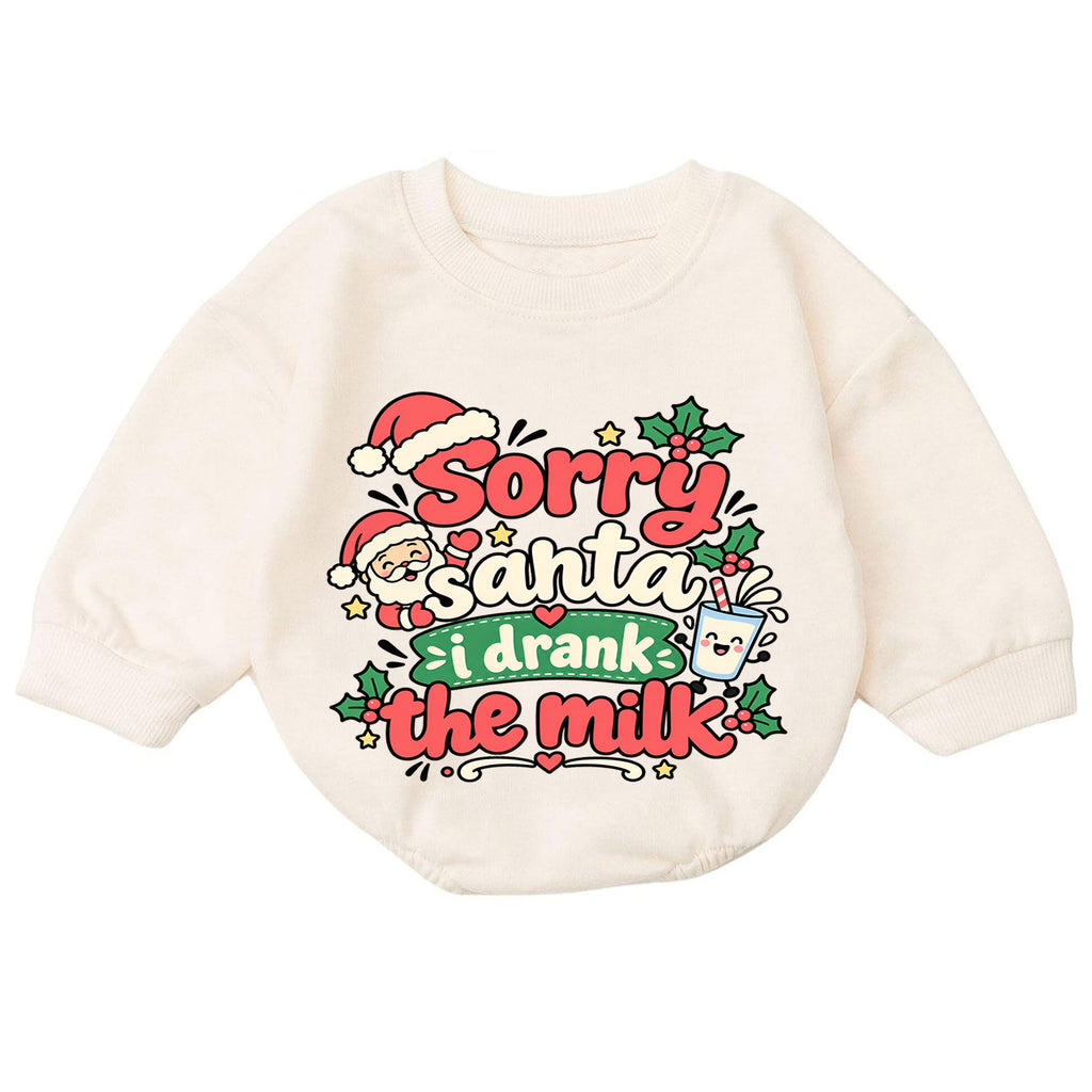 Sorry Santa I Drank The Milk Baby Romper, Funny Christmas Baby Outfit, Cute Santa Holiday Romper, Toddler Xmas Gift — product view 7