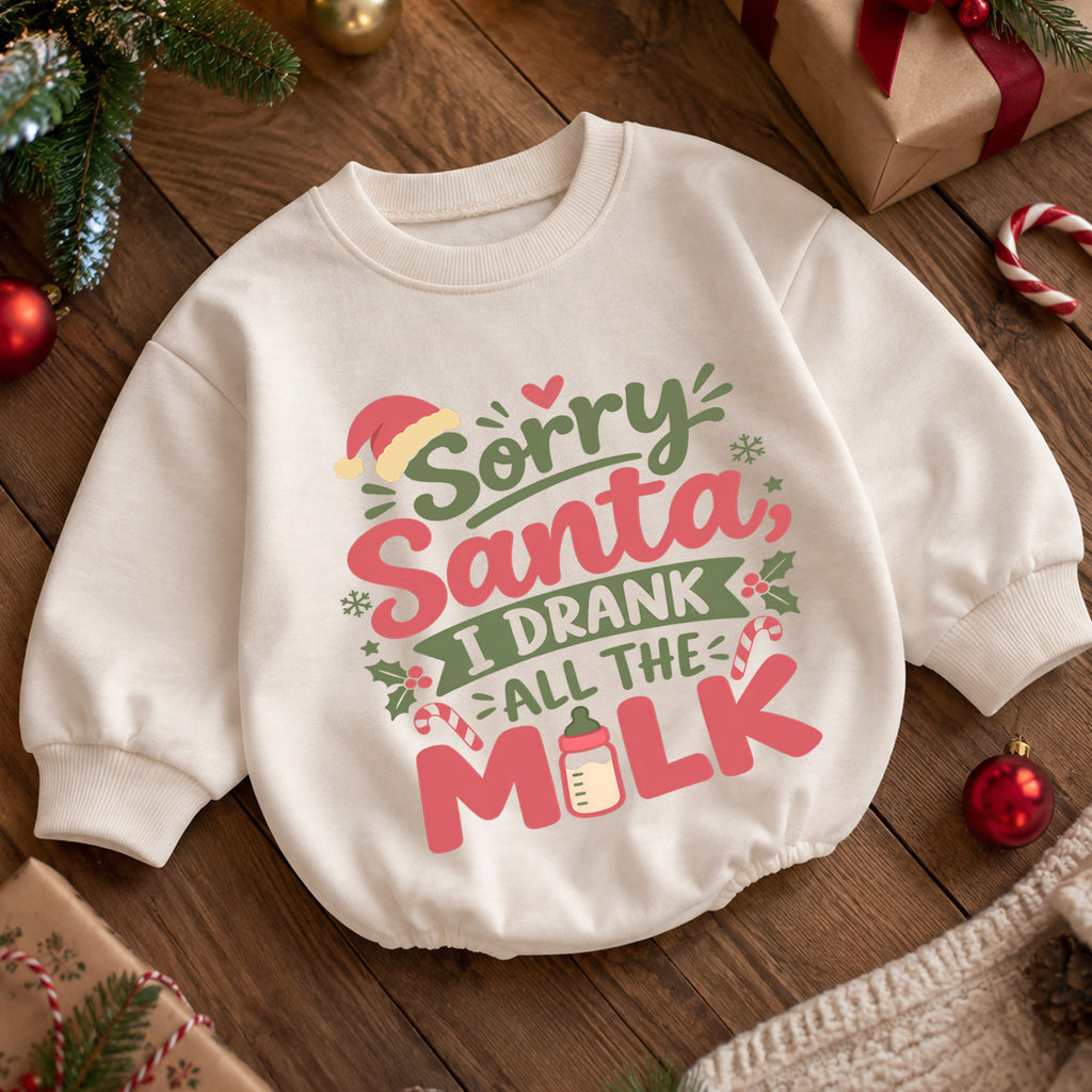 Sorry Santa I Drank All The Milk Baby Romper, Funny Christmas Quote Outfit, Toddler Holiday Romper, Cute Xmas Baby Gift — product view 5