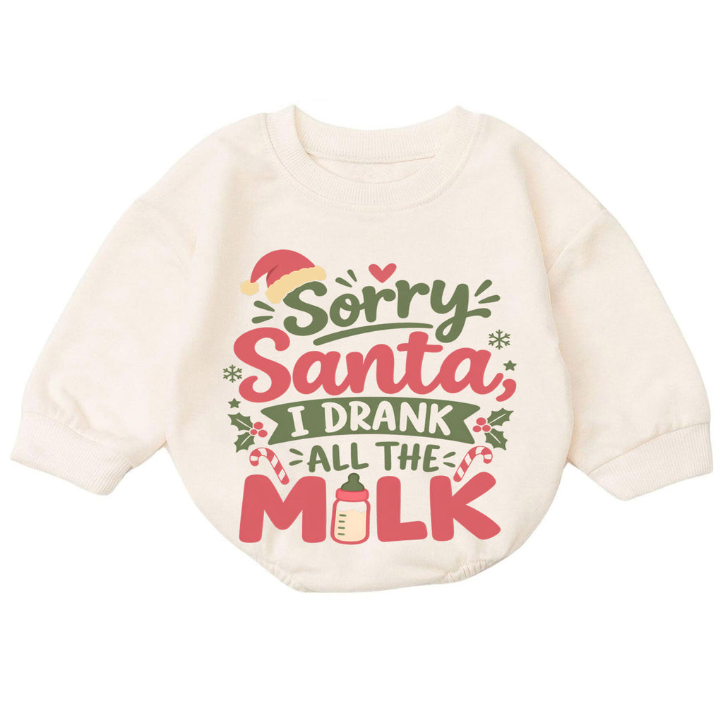 Sorry Santa I Drank All The Milk Baby Romper, Funny Christmas Quote Outfit, Toddler Holiday Romper, Cute Xmas Baby Gift — product view 7
