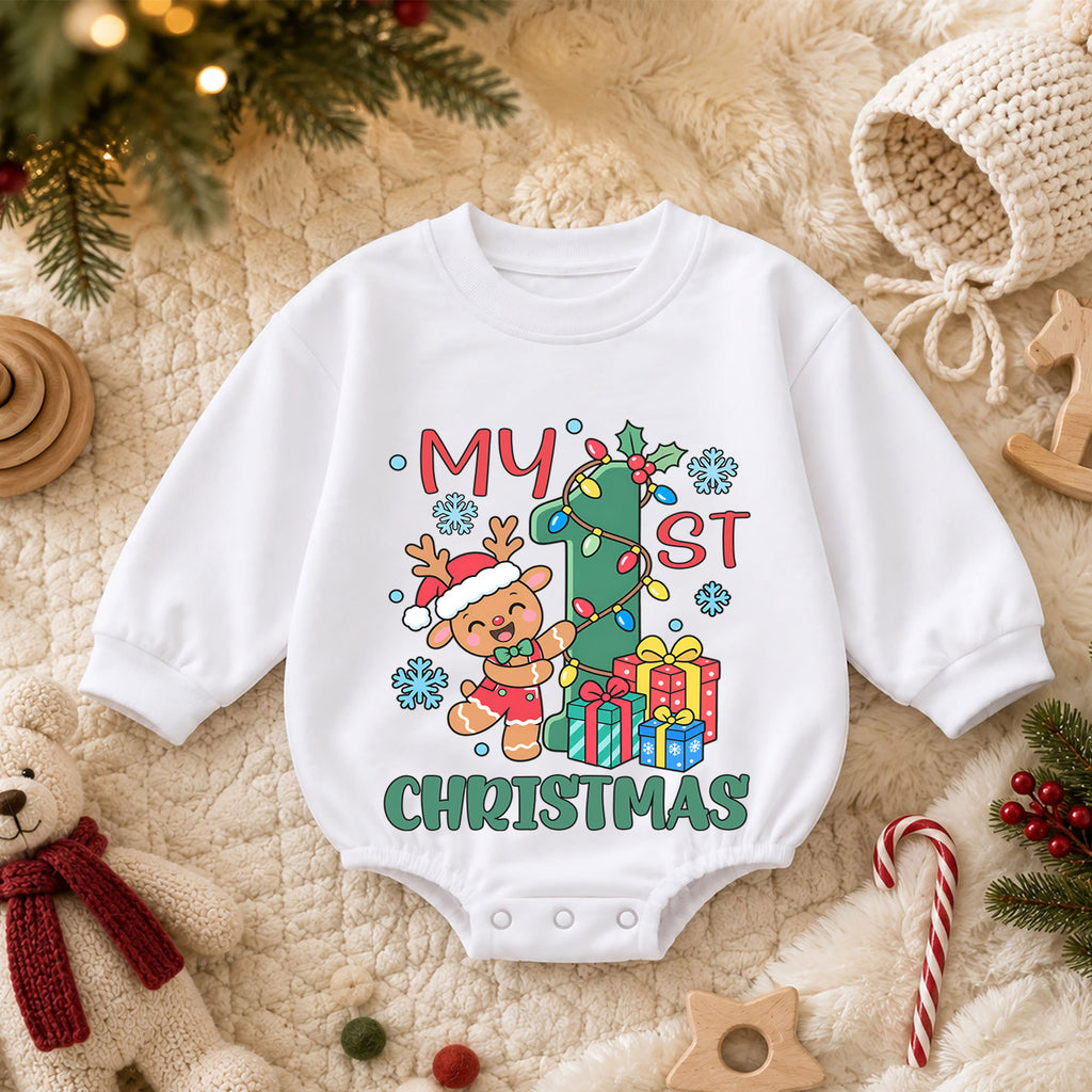 My First Christmas Baby Romper, Gingerbread Reindeer Christmas Outfit, Baby 1st Xmas Romper, Cute Holiday Baby Gift — product view 3