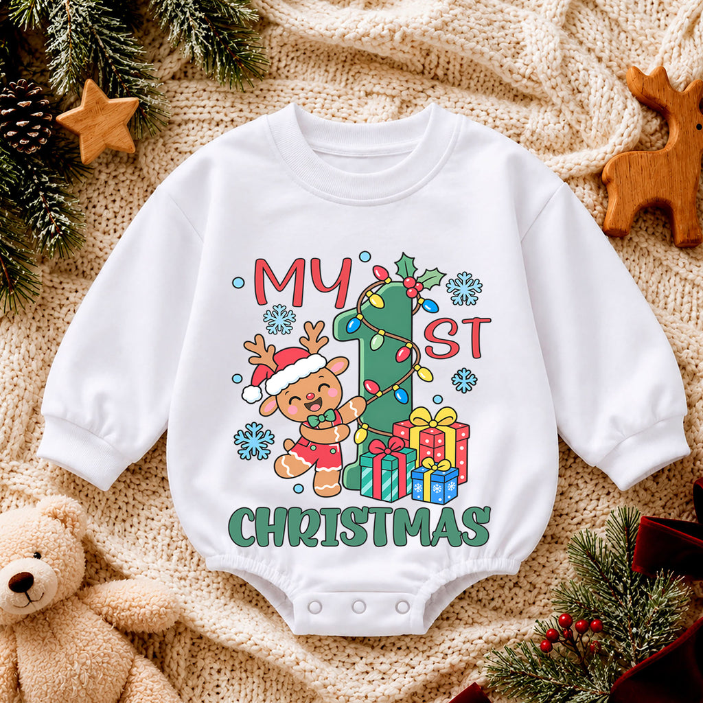 My First Christmas Baby Romper, Gingerbread Reindeer Christmas Outfit, Baby 1st Xmas Romper, Cute Holiday Baby Gift — product view 4