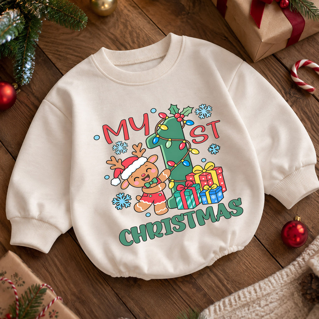 My First Christmas Baby Romper, Gingerbread Reindeer Christmas Outfit, Baby 1st Xmas Romper, Cute Holiday Baby Gift — product view 5