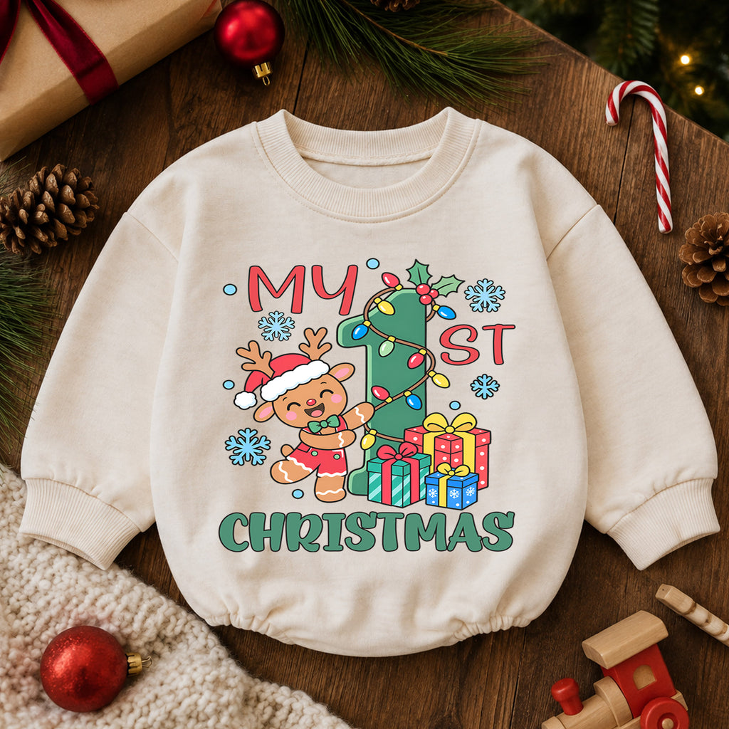 My First Christmas Baby Romper, Gingerbread Reindeer Christmas Outfit, Baby 1st Xmas Romper, Cute Holiday Baby Gift — product view 6