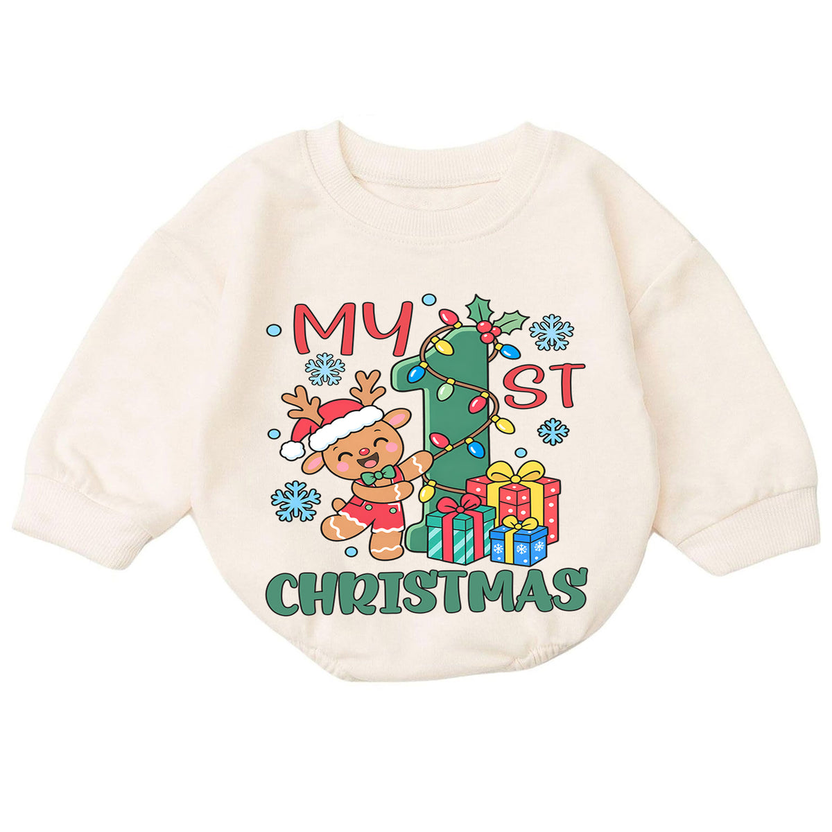 My First Christmas Baby Romper, Gingerbread Reindeer Christmas Outfit, Baby 1st Xmas Romper, Cute Holiday Baby Gift — product view 7