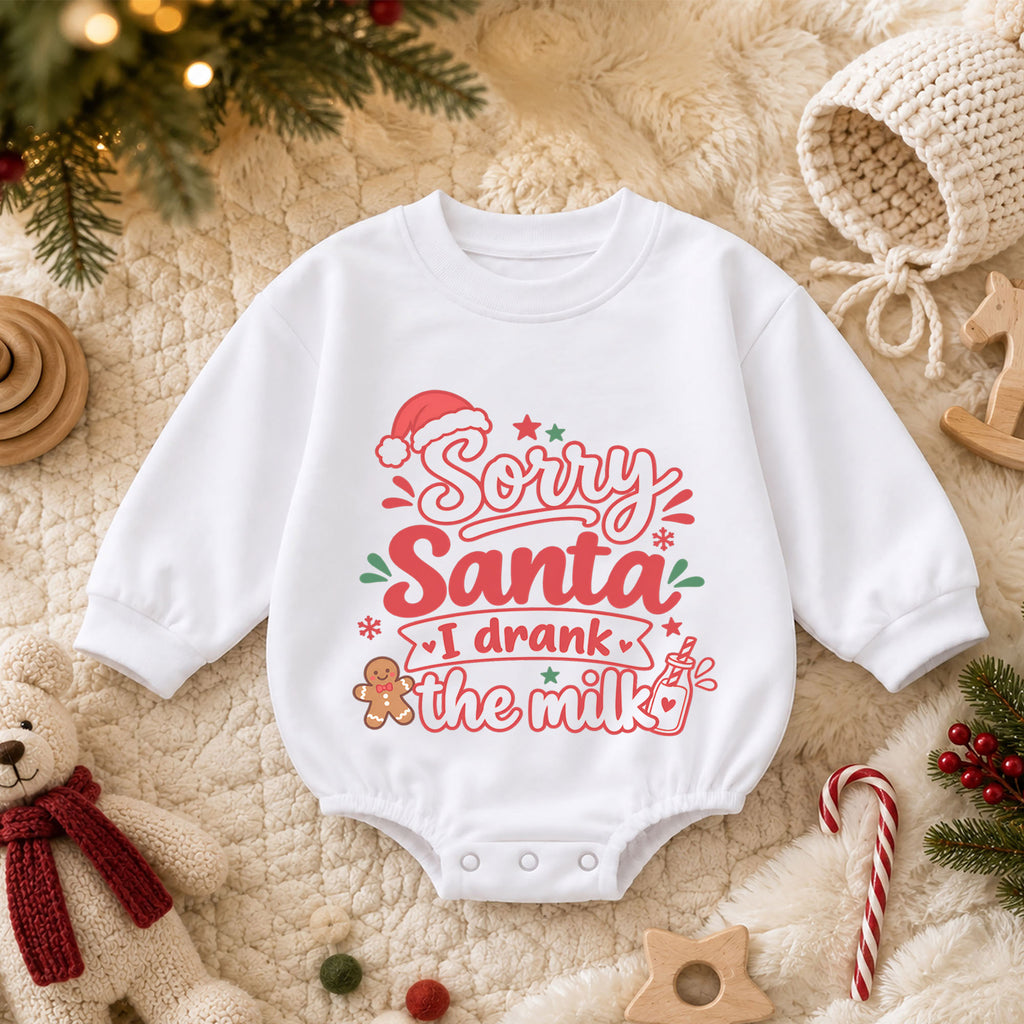 Sorry Santa I Drank The Milk Baby Romper, Funny Christmas Baby Outfit, Gingerbread Holiday Romper, Cute Xmas Gift — product view 3