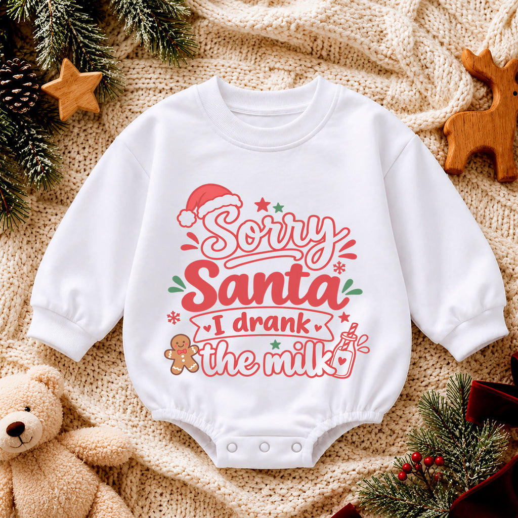 Sorry Santa I Drank The Milk Baby Romper, Funny Christmas Baby Outfit, Gingerbread Holiday Romper, Cute Xmas Gift — product view 4