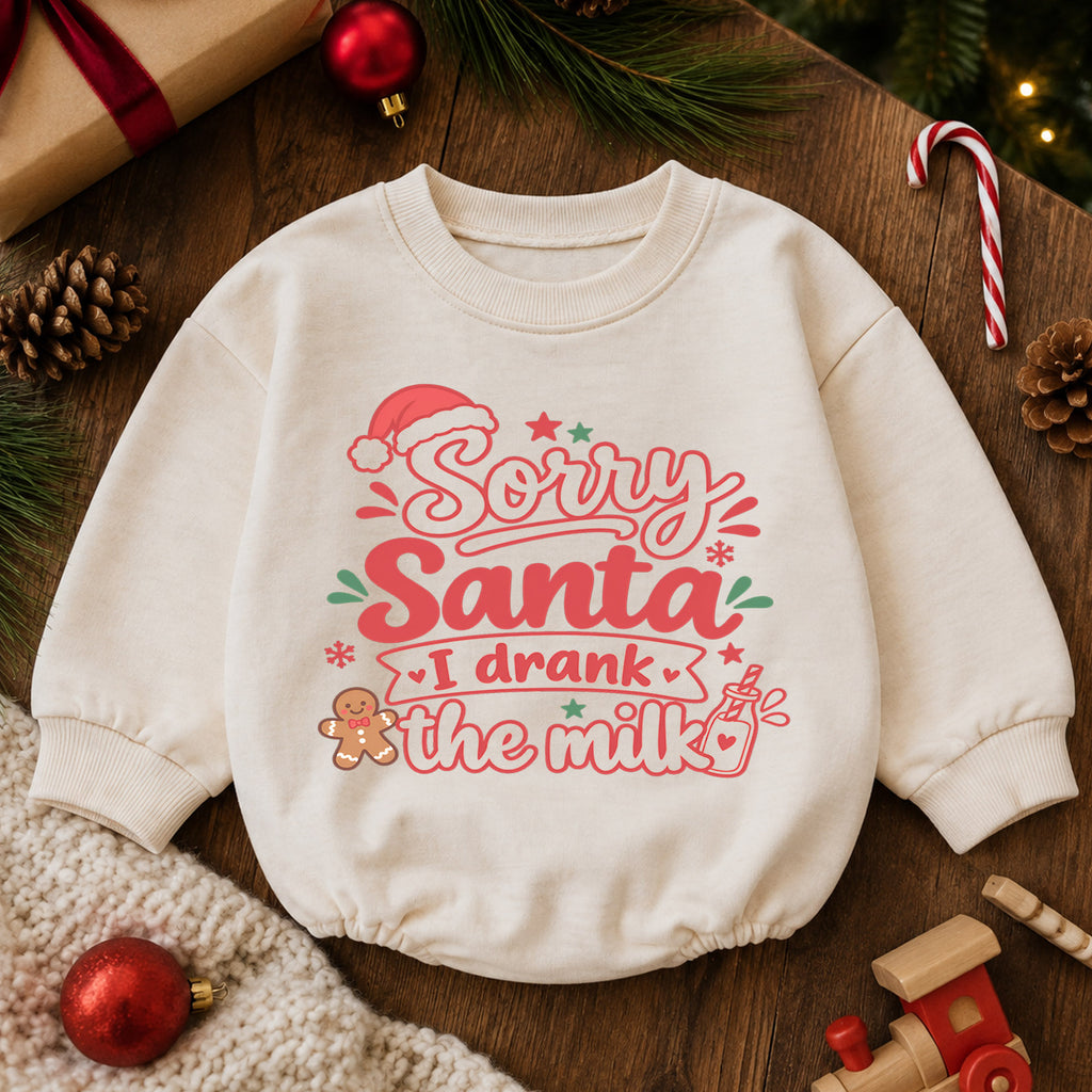 Sorry Santa I Drank The Milk Baby Romper, Funny Christmas Baby Outfit, Gingerbread Holiday Romper, Cute Xmas Gift — product view 6