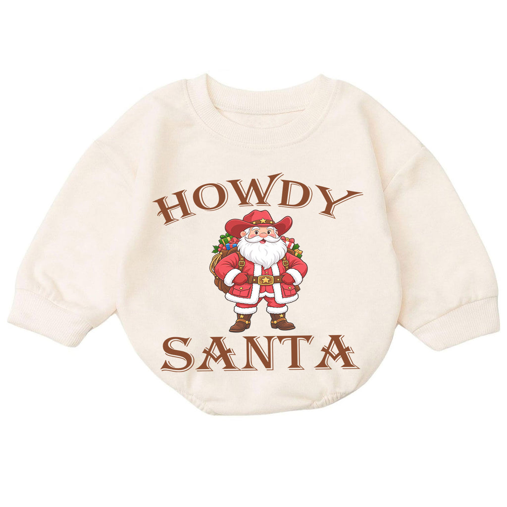 Howdy Santa Baby Romper, Western Cowboy Christmas Outfit, Funny Santa Holiday Romper, Country Christmas Baby Gift — product view 7