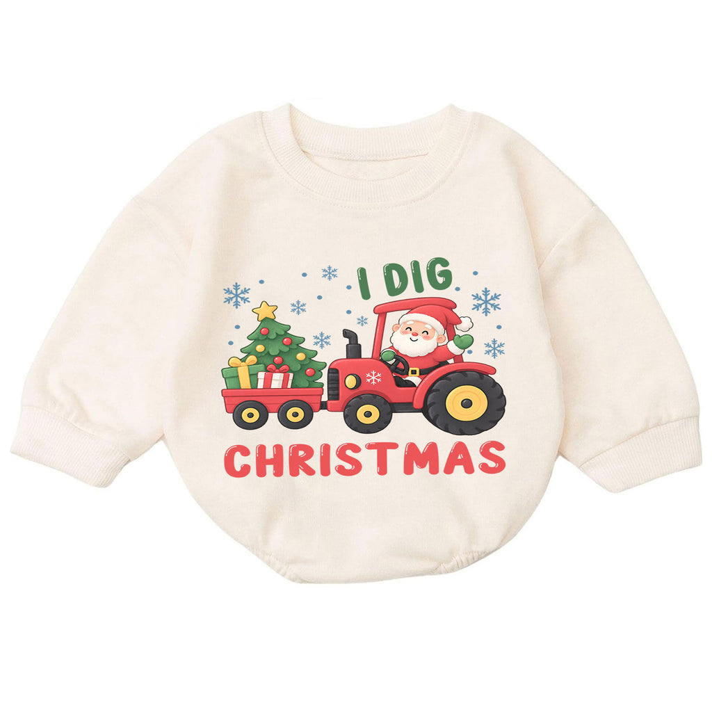 Santa Tractor Christmas Outfit, I Dig Christmas Baby Romper, Farm Toddler Holiday Romper, Cute 1st Christmas Gift for Baby — product view 7