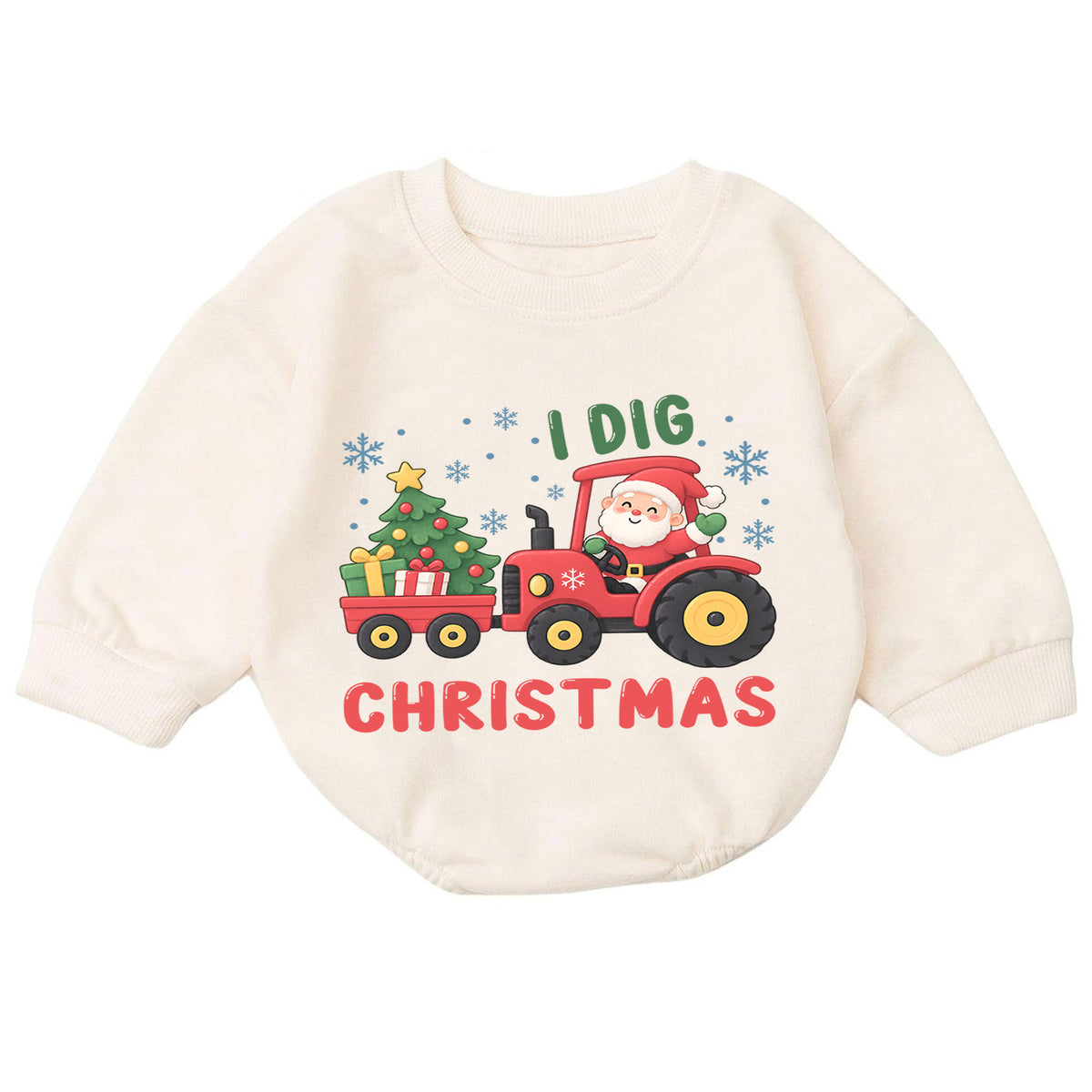 Santa Tractor Christmas Outfit, I Dig Christmas Baby Romper, Farm Toddler Holiday Romper, Cute 1st Christmas Gift for Baby — product view 7
