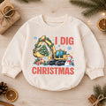 Excavator Snowman Holiday Outfit, I Dig Christmas Baby Romper, Construction Toddler Romper, Cute 1st Christmas Gift for Baby — product view 1