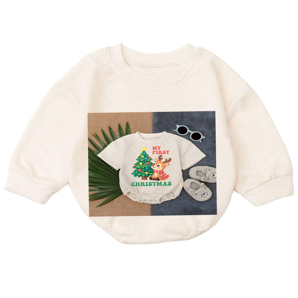 My First Christmas Baby Romper, Baby First Christmas Outfit, Cute Reindeer Christmas Tree, Infant Holiday Outfit, 1st Christmas Gift — product view 7