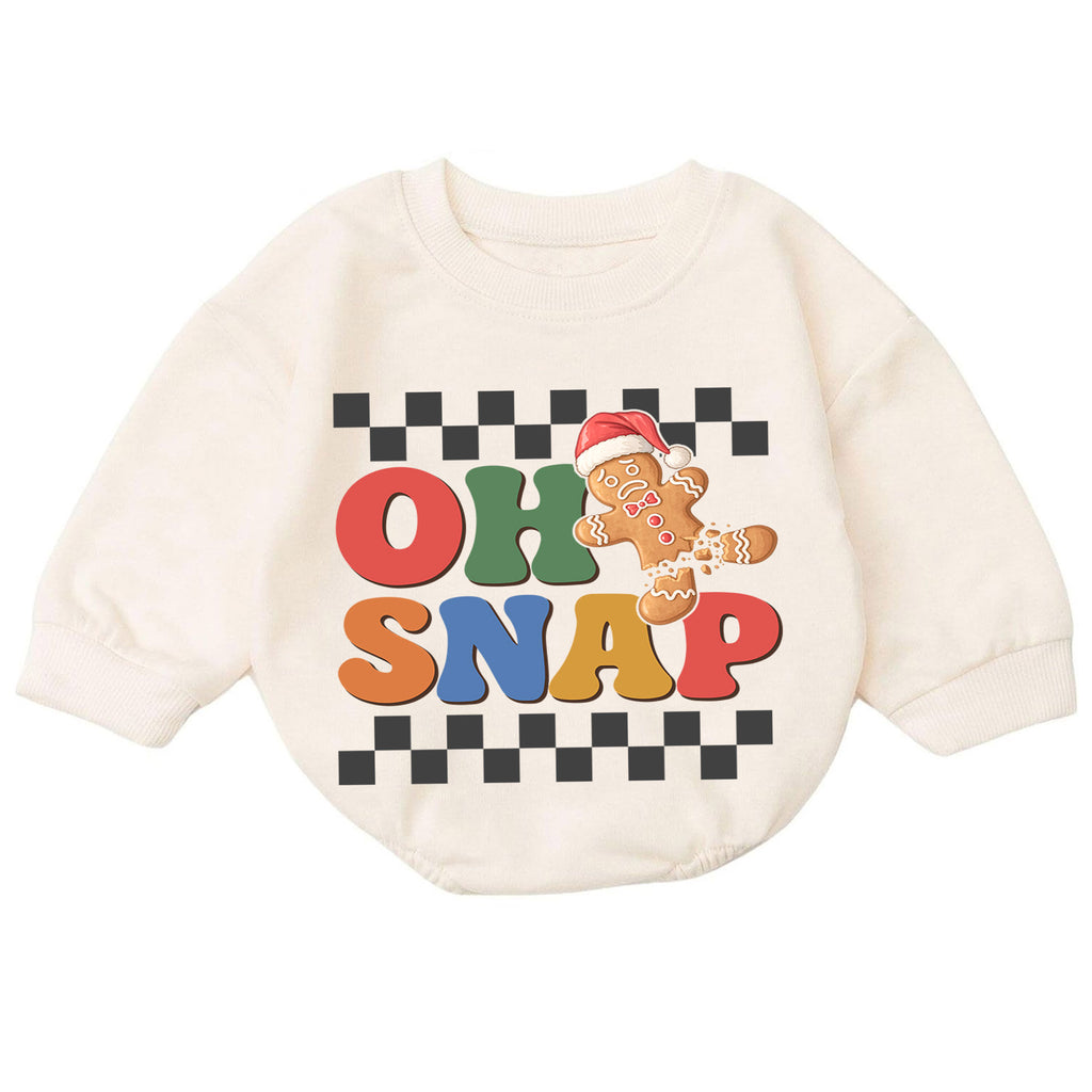 Oh Snap Gingerbread Baby Romper, Baby First Christmas Outfit, Retro Checkerboard Christmas, Toddler Holiday Outfit, Xmas Baby Gift — product view 7