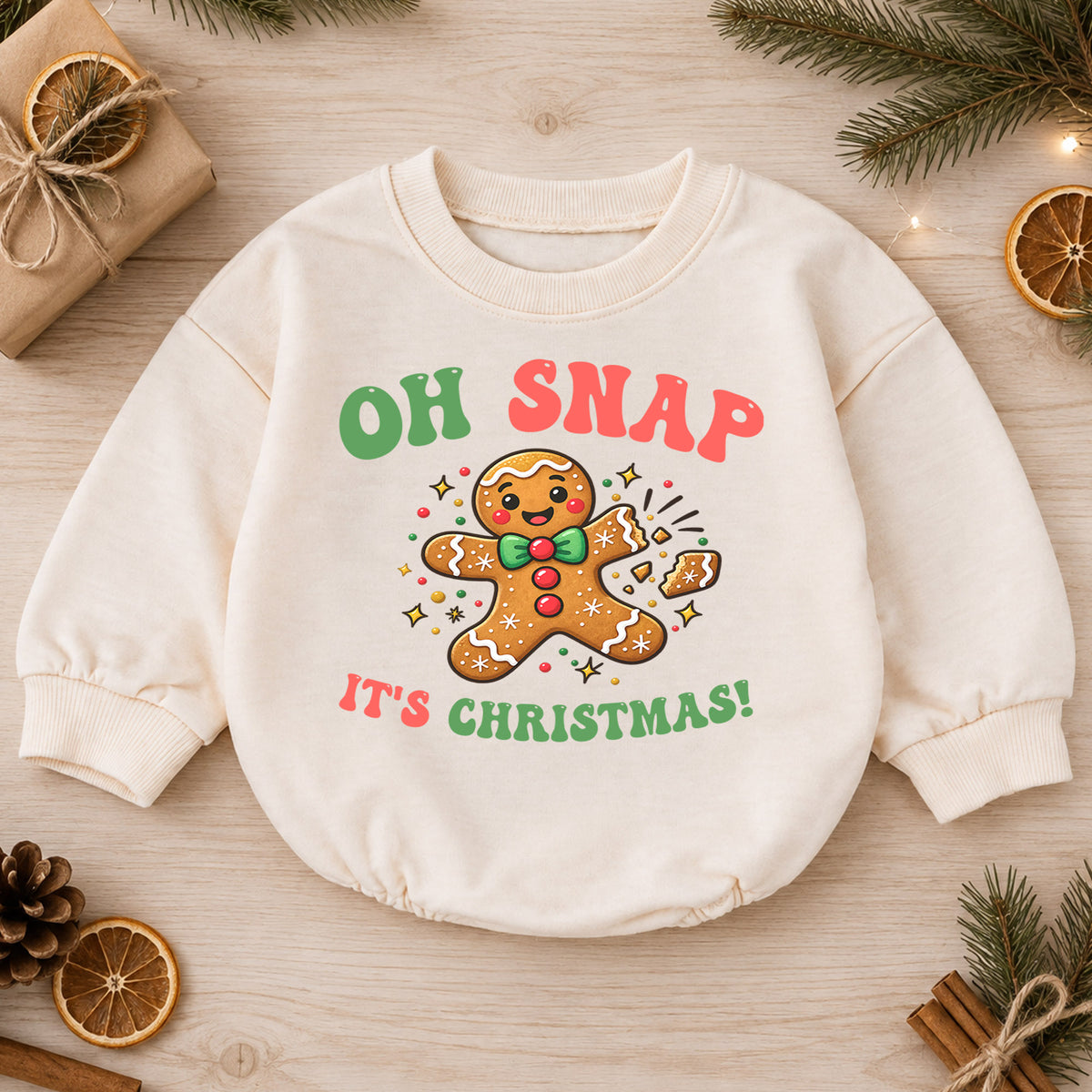 Oh Snap It's Christmas Baby Romper, Baby First Christmas Outfit, Cute Gingerbread Cookie, Toddler Xmas Outfit, Holiday Baby Gift — product view 1