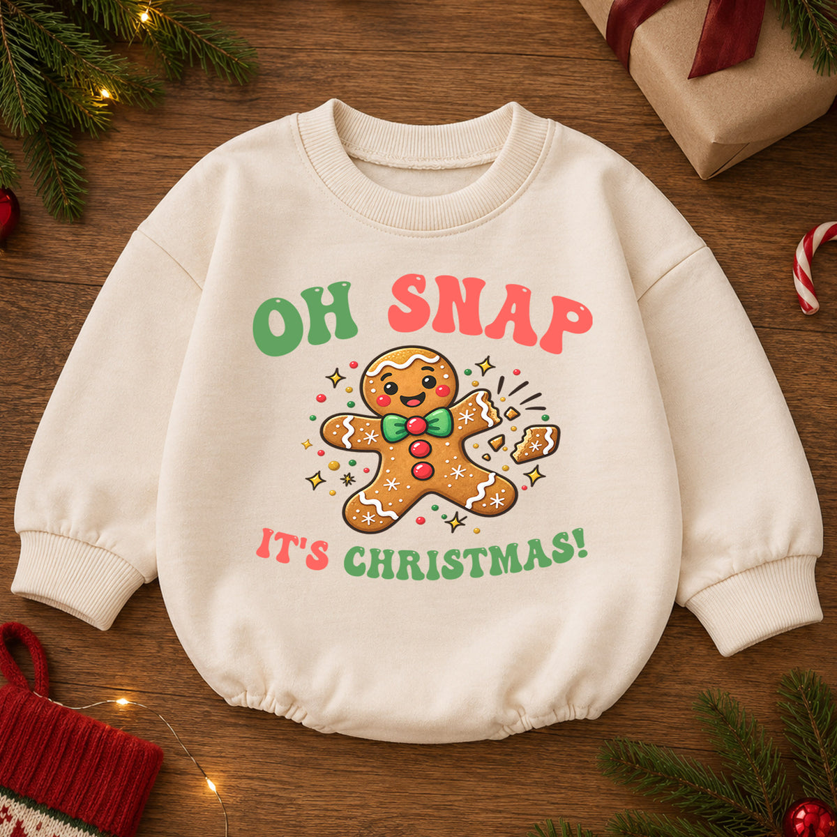 Oh Snap It's Christmas Baby Romper, Baby First Christmas Outfit, Cute Gingerbread Cookie, Toddler Xmas Outfit, Holiday Baby Gift — product view 2