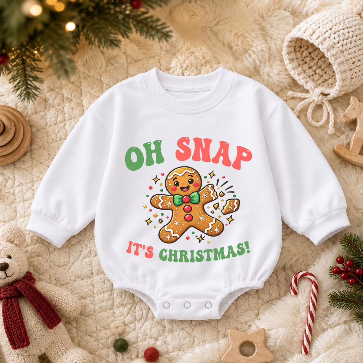 Oh Snap It's Christmas Baby Romper, Baby First Christmas Outfit, Cute Gingerbread Cookie, Toddler Xmas Outfit, Holiday Baby Gift — product view 3
