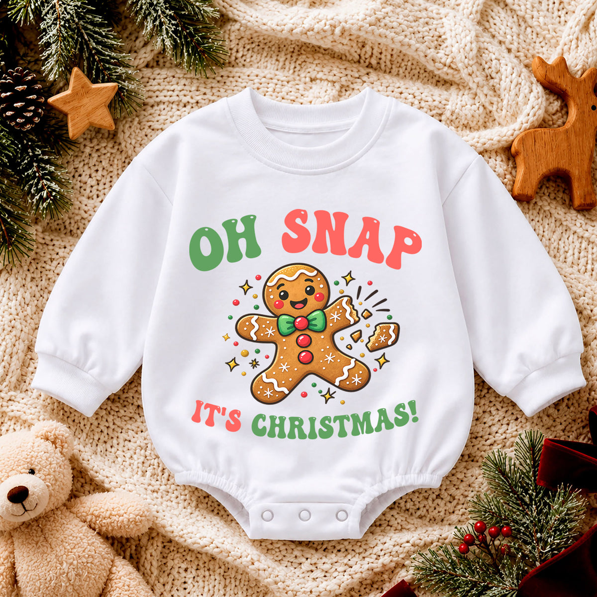 Oh Snap It's Christmas Baby Romper, Baby First Christmas Outfit, Cute Gingerbread Cookie, Toddler Xmas Outfit, Holiday Baby Gift — product view 4