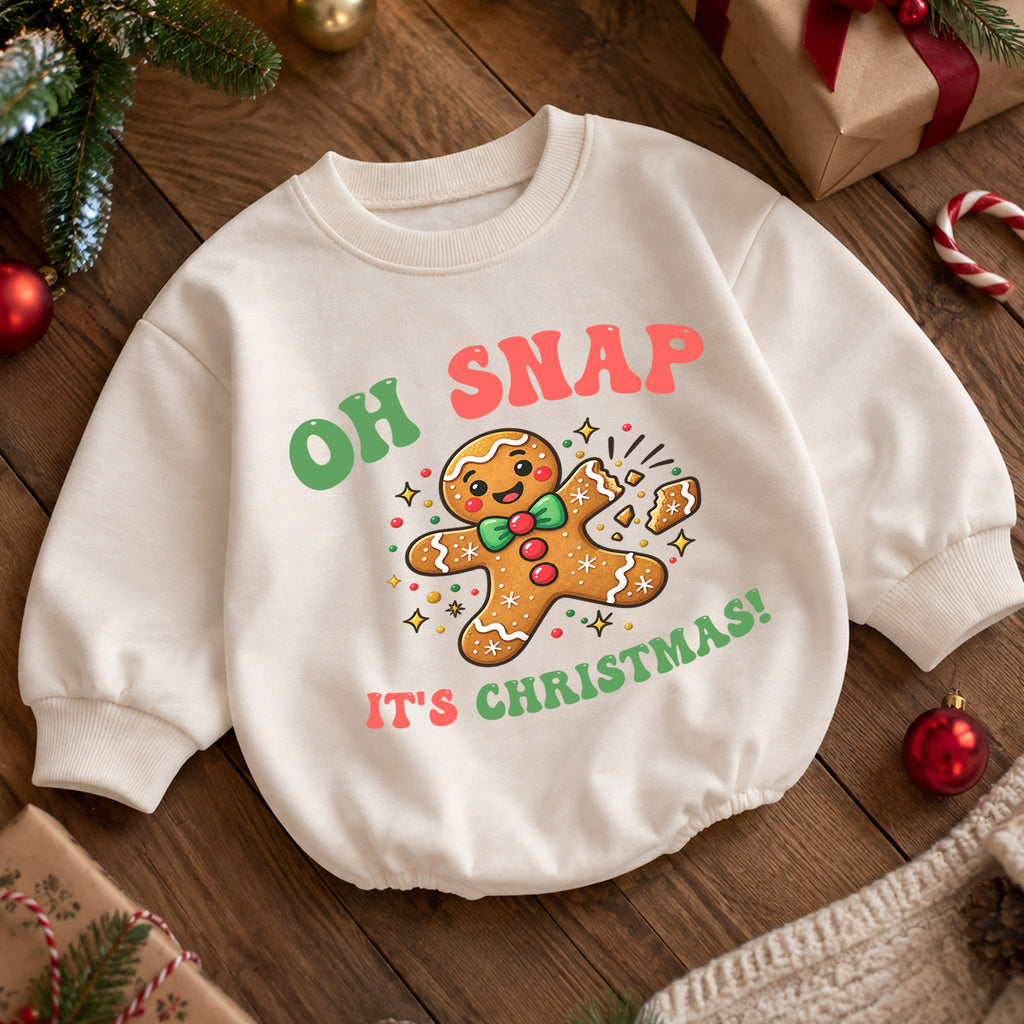 Oh Snap It's Christmas Baby Romper, Baby First Christmas Outfit, Cute Gingerbread Cookie, Toddler Xmas Outfit, Holiday Baby Gift — product view 5