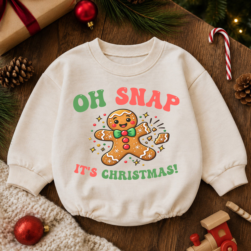 Oh Snap It's Christmas Baby Romper, Baby First Christmas Outfit, Cute Gingerbread Cookie, Toddler Xmas Outfit, Holiday Baby Gift — product view 6