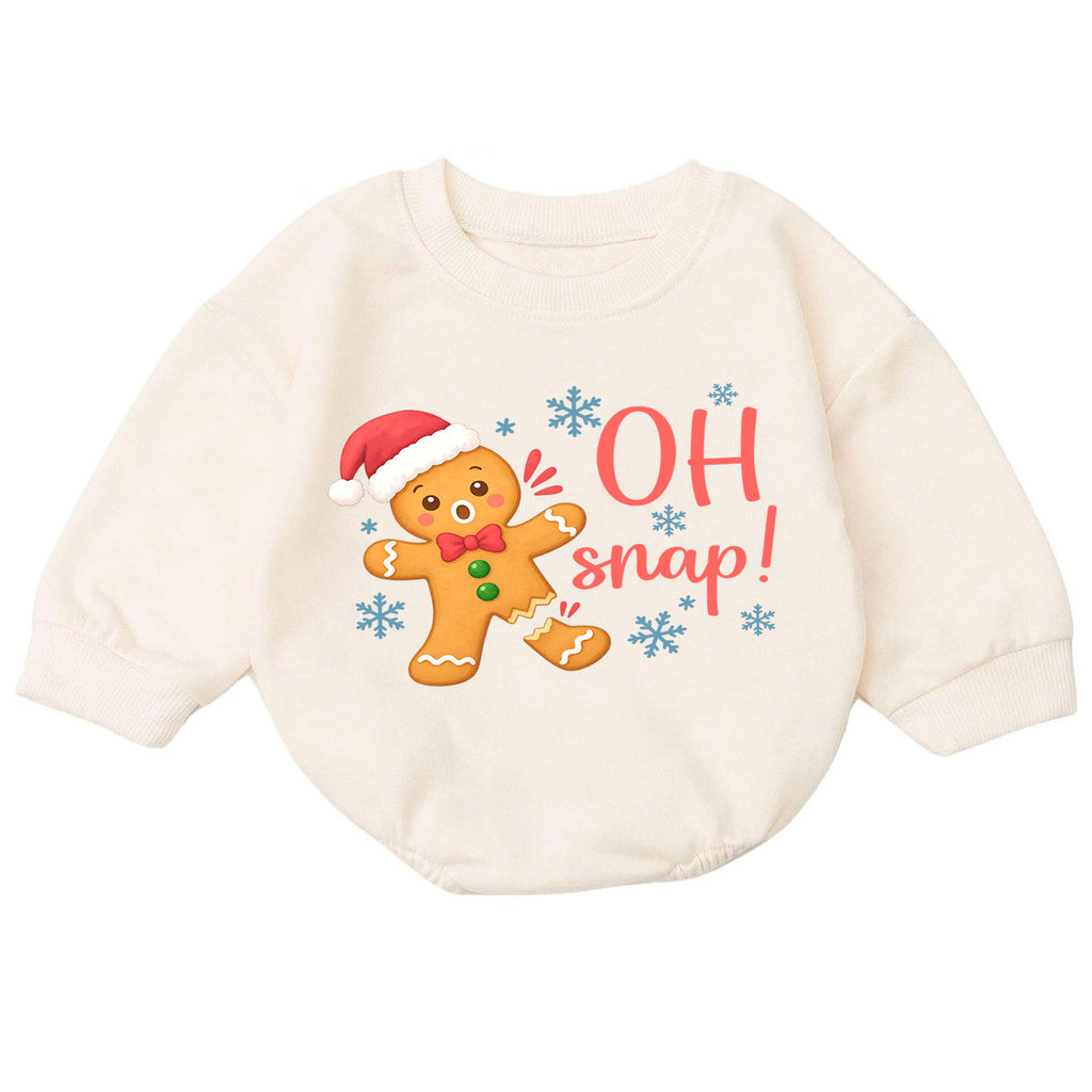 Oh Snap Gingerbread Baby Romper, Baby First Christmas Outfit, Cute Christmas Cookie Snowflake Design, Toddler Holiday Romper, Xmas Gift — product view 7