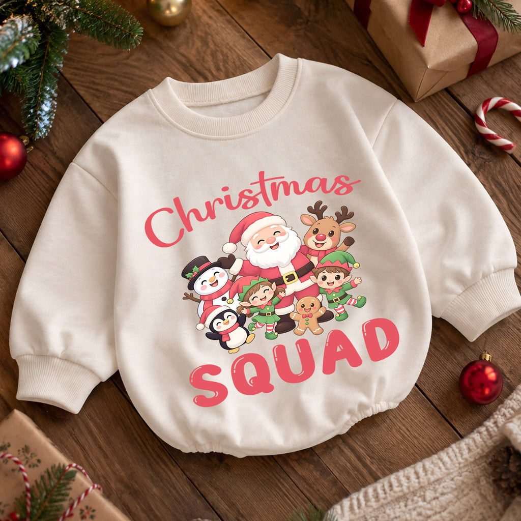 Christmas Squad Baby Romper, Santa Reindeer Snowman Elf Holiday Outfit, Cute Toddler Xmas Romper, Sweet 1st Christmas Gift for Baby — product view 5
