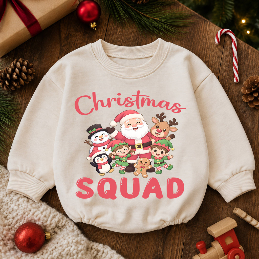 Christmas Squad Baby Romper, Santa Reindeer Snowman Elf Holiday Outfit, Cute Toddler Xmas Romper, Sweet 1st Christmas Gift for Baby — product view 6