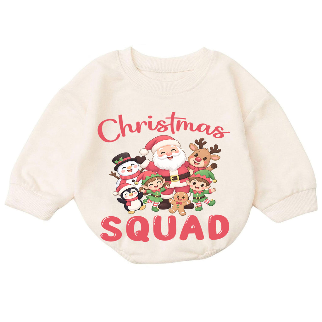 Christmas Squad Baby Romper, Santa Reindeer Snowman Elf Holiday Outfit, Cute Toddler Xmas Romper, Sweet 1st Christmas Gift for Baby — product view 7