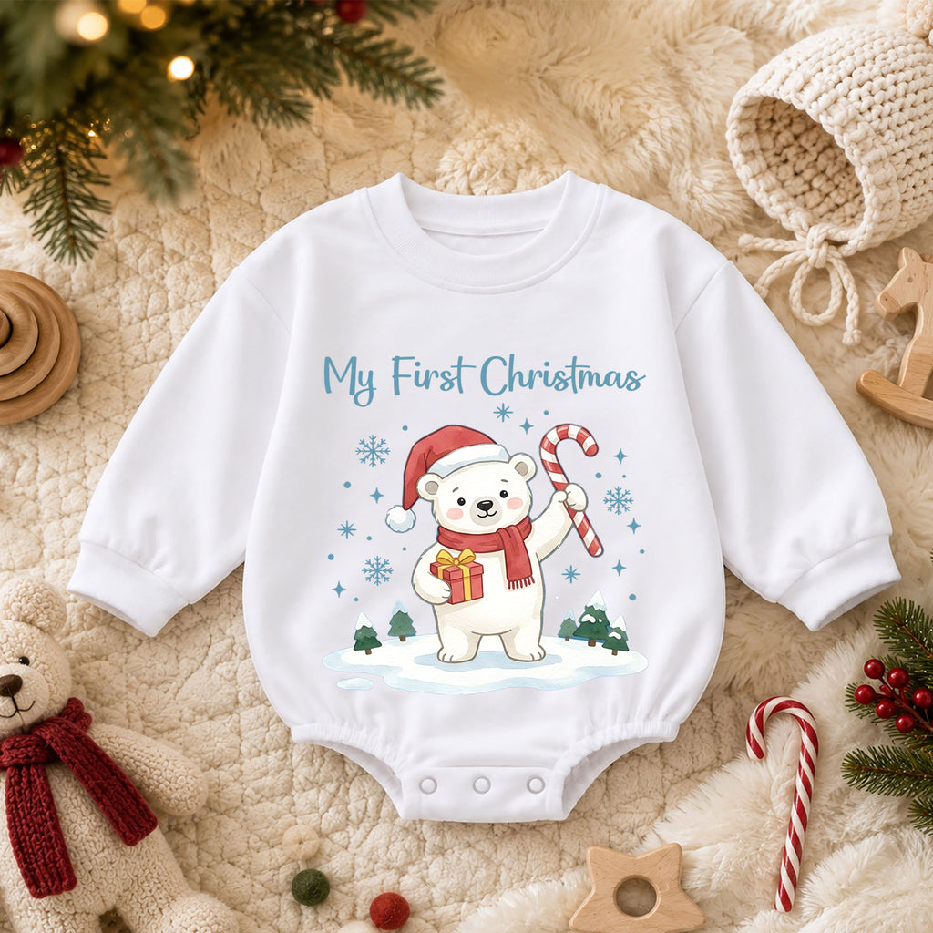 My First Christmas Baby Romper, Baby First Christmas Outfit, Cute Polar Bear Christmas, Infant Holiday Outfit, 1st Christmas Baby Gift — product view 3