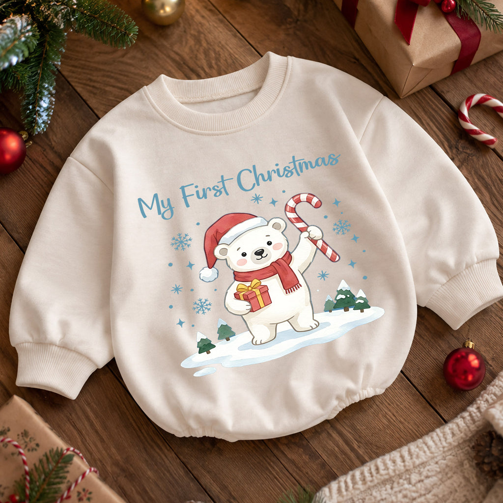 My First Christmas Baby Romper, Baby First Christmas Outfit, Cute Polar Bear Christmas, Infant Holiday Outfit, 1st Christmas Baby Gift — product view 5
