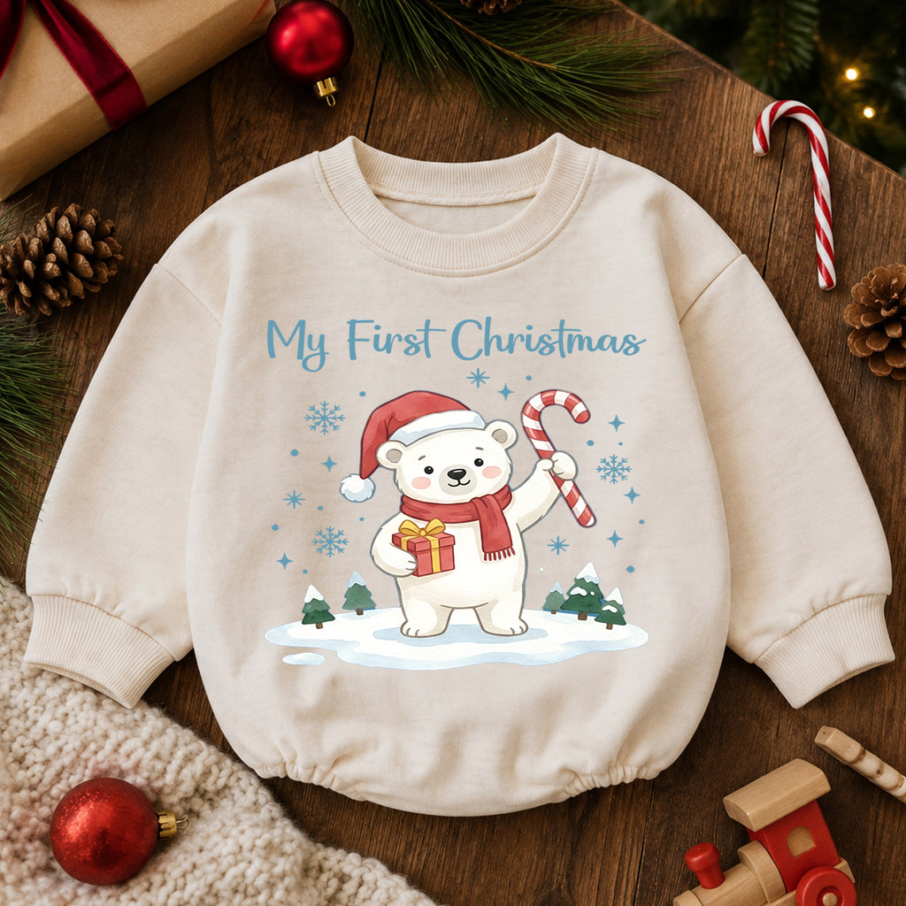 My First Christmas Baby Romper, Baby First Christmas Outfit, Cute Polar Bear Christmas, Infant Holiday Outfit, 1st Christmas Baby Gift — product view 6